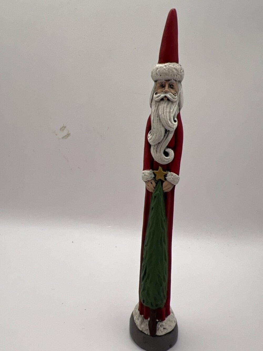 Old World Santa Claus Ceramic Pencil Hand Painted Christmas Decoration Tree 7”